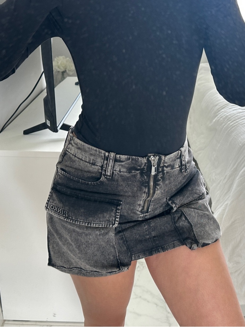 Pinko Distressed Black Wash Mini Skirt